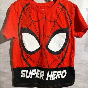 Spiderman Red and Black Kids Superhero Tee with Large Mask Graphic